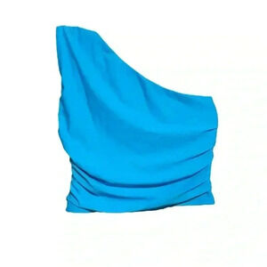 Superdown Revolve Women's Yellow Anna One-Shoulder Ruched Crop Top sz sm blue